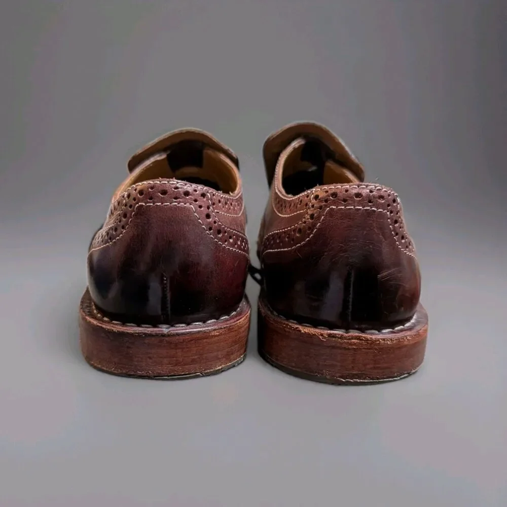 Sebago Brattle Slip On Brown Leather Wingtip Brogue Loafers Men's 9.5D B190011